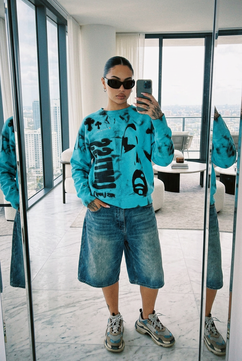 Tomboy streetwear penthouse mirror selfie